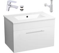 Armoire de toilette blanche suspendue avec lavabo 80x47 Tiroir Robinet Sigma