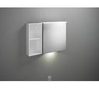Armoire de toilette burgbad Badu avec éclairage LED à poser, 1 porte butée à gauche, 1 étagère ouverte, avec éclairage LED du lavabo, largeur 900mm, SFUC090LF3691G0196, Couleur: Blanc mat / Blanc mat,