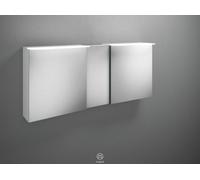 Armoire de toilette burgbad Badu avec éclairage LED à poser, 3 portes, porte du milieu butoir à gauche, largeur 1500mm, SFTZ150LF3689G0196, Couleur: Blanc mat / Blanc mat, poignée anodisée anthracite