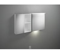 Armoire de toilette burgbad Badu avec éclairage LED horizontal à poser, 2 portes, 1 étagère ouverte, version gauche, avec éclairage LED du lavabo, largeur 1200mm, SFUD120LF3689G0196, Couleur: Blanc ma