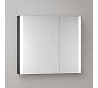 Armoire de toilette KEUCO Somaris avec éclairage 14502372201 80 x 71 x 12,7 cm, noir mat, 2 portes, montage mural, miroir chauffant, asymétrique