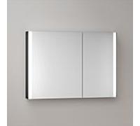 Armoire de toilette KEUCO Somaris avec éclairage 14503372201 100 x 71 x 12,7 cm, noir mat, 2 portes, montage mural, miroir chauffant, asymétrique