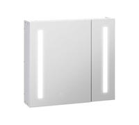 kleankin Armoire de Toilette Miroir Lumineux LED 70 x 15 x 65 cm Blanc | Meuble Salle de Bain, 2 Portes, 3 Niveaux