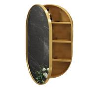Armoire de Toilette Murale Ovale dorée avec éclairage LED, Rangement antibuée pour médicaments, Design en Bois, 40 x 70 x 14 cm - Idéale pour Les salles de Bain élégantes