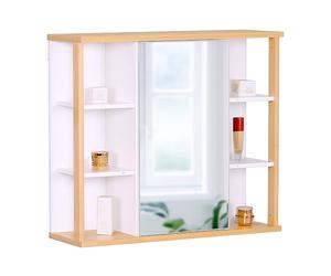 Armoire de Toilette Relaxdays, 6 étagères, 2 Compartiments, H x L x P : 64 x 62 x 21 cm, Montage Mural, Blanc/Naturel