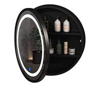 Armoire de Toilette Ronde avec Miroir Lumineux, Armoire de Salle de Bain Noire avec Miroir Mural et étagère de Rangement (Dimensions : 70 cm / 27,6 Pouces)