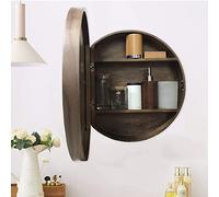 Armoire de Toilette Ronde et élégante avec Porte Ouverte - Armoire de Toilette Ronde en Bois Massif - Armoire de Rangement Murale pour Salle de Bain