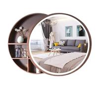 Armoire de Toilette Ronde Rustique avec Miroir et Espace de Rangement, 60 cm de Large, Couleur Noyer