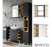 Vicco Armoire de Toilette Aquis, Anthracite, 79.6x64cm | 1 Porte · 8 compartiments · Rangement ouvert & fermé · Pour cosmétiques & produits de soin · Au-dessus du lavabo
