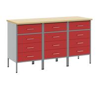 Armoire de travail vidaXL 3 pièces Rouge et Gris en bois d'ingénierie et acier