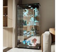 Armoire de Vitrine en Verre à LED - 2 Portes et 4 Étagères en Miroir ESG Verre, Design Contemporain pour Collection, pour Bar/Salon, 164x80x36 cm, Noir