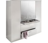 Armoire - Décor blanc - 4 portes battantes + 4 tiroirs + miroirs - L180 x P58 x H199 cm