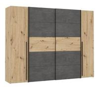 Armoire - Décor chêne artisan et béton gris - 2 portes battantes + 2 portes coulissantes - L 270,3 x P 61,2 x H 210 cm - NARAGO