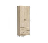 DEMEYERE Armoire Décor chene brossé 2 portes et 2 tiroirs Classique Chambre L 61 cm G
