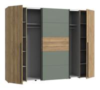 Armoire - Décor Chêne et vert Sauge - 2 portes battantes + 2 portes coulissantes - L270 x P61 x H210cm - NARAGO
