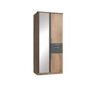 Armoire Décor Chene & Graphite 3 portes battantes Miroir 2 tiroirs L90 P58 H199 cm