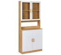 Armoire Décorative avec Étagères et Cabinet Vitrine en Verre et MDF Blanc Cygnet