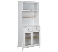 Armoire Décorative avec Étagères et Cabinet Vitrine en Verre et MDF Blanc Parlin