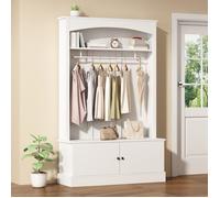 Armoire d'entrée blanche avec porte-manteau, banc et rangement chaussures - Gain de place - Étageres réglables - Pour couloir