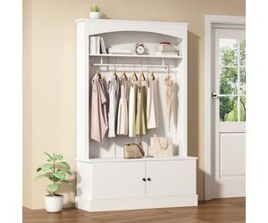 Armoire d'entrée blanche avec porte-manteau, banc et rangement chaussures - Gain de place - Étageres réglables - Pour couloir