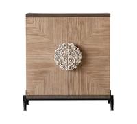 Armoire d'entrée en bois rustique américain avec motif chevron et matériel en métal orné, finition vieillie pour petits espaces