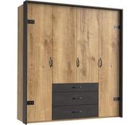 Armoire design en chene poutre avec un cadre en couleur rechampis raw steel - L200 x H216 x P58 cm --
