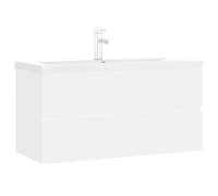 Armoire d'évier avec lavabo intégré pratique style contemporain 90 x 38,5 x 45 cm en bois d'ingénierie blanc 02_0055093