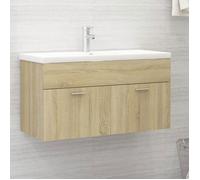 Armoire d'évier avec lavabo intégré - vidaXL - Chêne sonoma - Aggloméré - 90x38,5x46 cm - Lavabo céramique - 91x39x18 cm