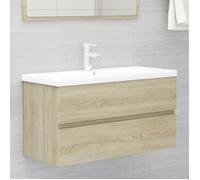 Armoire d'évier avec lavabo intégré - vidaXL - Chêne sonoma - Bois d'ingénierie - 90x38,5x45 cm - Vasque en céramique