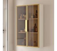 Armoire D'Exposition Cuisine Suspendue À Trois Niveaux avec Portes Doubles en Verre Étagères Rangement pour Maquillage et Médicaments Montées sur Mur Installation(A,50*15*60CM/19.7*5.9*23.6in)