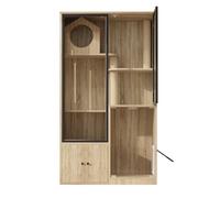 Armoire dont Arbre à Chat et Niche - Structure en Bois et Verre Trempé - Maison pour Chat Design avec Griffoirs et Porte réglable