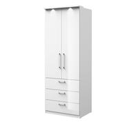 Armoire dressing 2 portes 3 tiroirs MODULO blanc LED étagères incluses
