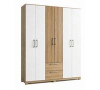 Armoire dressing - ACTUAL DIFFUSION - L135.4 H178 P36.5 cm - 6 portes 2 tiroirs - 9 niches & penderie - Imitation chêne/blanc