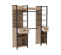 Armoire dressing ajustable avec 2 penderies, 12 étagères et 2 tiroirs couleur chêne / noir