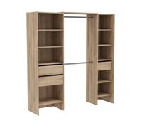 Armoire dressing ajustable avec 2 penderies, 9 étagères et 3 tiroirs couleur chêne