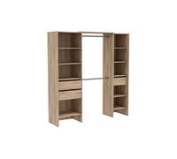 PEGANE Armoire Dressing Ajustable avec 2 penderies, 9 étagères et 3 tiroirs Couleur chêne - Largeur 191,8 x Profondeur 50 x Hauteur 204,5 cm