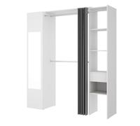 Armoire dressing avec 1 colonne + miroir + rideau coloris blanc - Longueur 177 x Profondeur 52 x Hauteur 205 cm