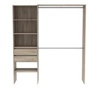 Armoire dressing avec 2 penderies, 4 étagères et 2 tiroirs couleur chêne - Largeur 184,5 x Profondeur 44,1 x Hauteur 204,5 cm