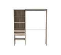 Armoire dressing avec 2 penderies, 4 étagères et 2 tiroirs couleur chêne - Largeur 184,5 x Profondeur 44,1 x Hauteur 204,5 cm - -