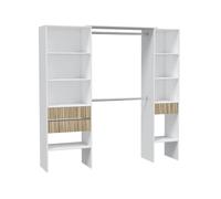 Armoire, dressing avec 3 tiroirs coloris blanc artic, naturel - longueur 190 x hauteur 187 x profondeur 40 cm