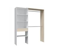Armoire dressing avec étagère de rangement + 2 penderies + 1 tiroir coloris Blanc/chêne - Longueur 158x Hauteur 187x Profondeur