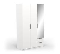 Armoire Dressing avec Miroir & Penderie Moderne 3 Portes 2 Tiroirs 4 Niches - Coloris Blanc Mat - 120 x 50 x 200 cm