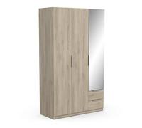 Armoire Dressing avec Miroir & Penderie Moderne 3 Portes 2 Tiroirs 4 Niches - Coloris Chêne Kronberg - 119,4 x 51,1 x 203 cm