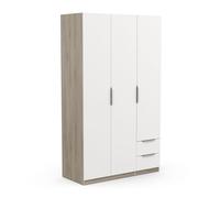 Armoire Dressing avec Penderie Moderne 3 Portes 2 Tiroirs 4 Niches - Coloris Chêne Kronberg & Blanc Mat - 119,4 x 51,1 x 203 cm