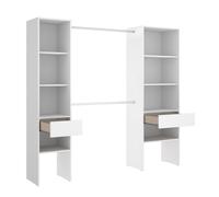 Armoire dressing en bois mélaminé avec 2 colonnes, 2 tiroirs et 2 penderies coloris blanc