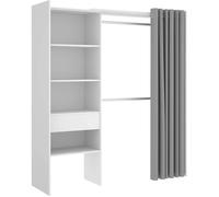 Pegane Armoire dressing extensible avec rideau + 1 tiroir coloris blanc - Longueur 110-160 x Hauteur 205 x Profondeur 50 cm