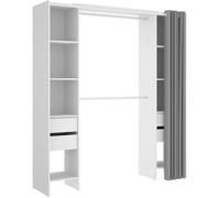 Armoire dressing extensible avec rideau + 4 tiroirs coloris blanc - Longueur 100-180 x Hauteur 203 x Profondeur 50 cm -PEGANE- blanc