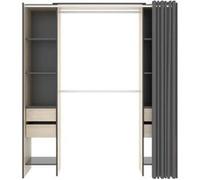 Armoire Pegane Armoire dressing extensible avec rideau + 4 tiroirs coloris naturel/graphite - Longueur 100-180 x Hauteur 203 x Profondeur 50 cm --