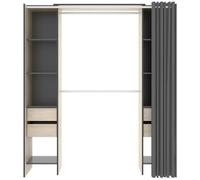 Armoire Pegane Armoire dressing extensible avec rideau + 4 tiroirs coloris naturel/graphite - Longueur 100-180 x Hauteur 203 x Profondeur 50 cm --
