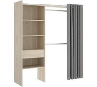 PEGANE Armoire Dressing Extensible en Panneau de Particules Coloris chêne Naturel - Longueur 110-160 x Profondeur 50 x Hauteur 205 cm